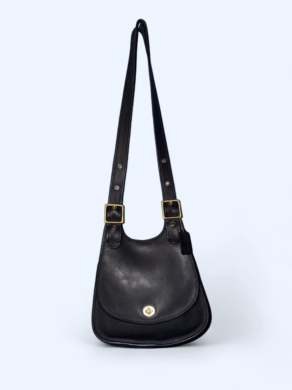 Vintage Coach Black Leather Shoulder Bag with Gold Hardware